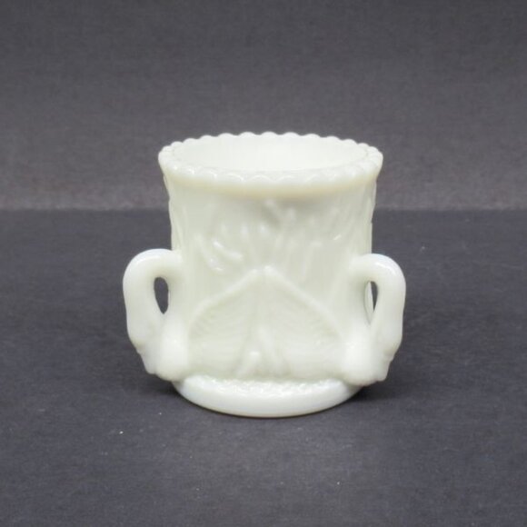 Westmoreland Milk Glass THREE SWAN 2 1/4 Inch High Tooth Pick Holder - Picture 2 of 5